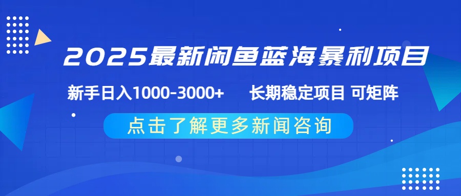 2025最新闲鱼蓝海暴利项目 ，新手日入1000-3000+ 长期稳定项目 可矩阵