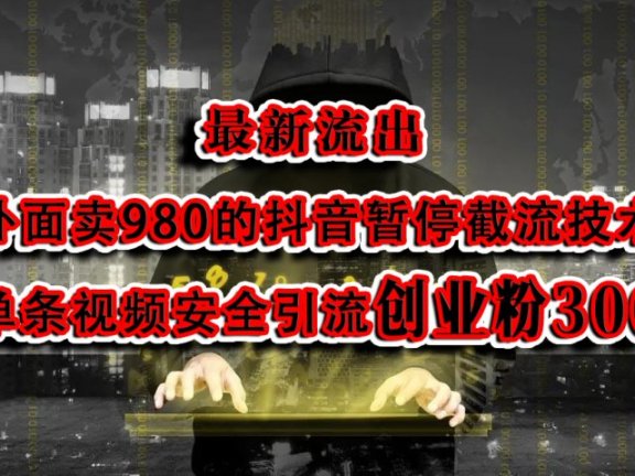 最新流出：外面卖980的抖音暂停截流技术单条视频安全引流创业粉300+